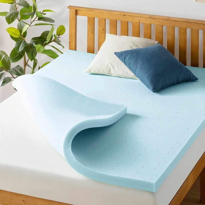 1.5 Inch Ventilated Memory Foam Mattress Topper, Cooling Gel Infusion, Full Size – Blue