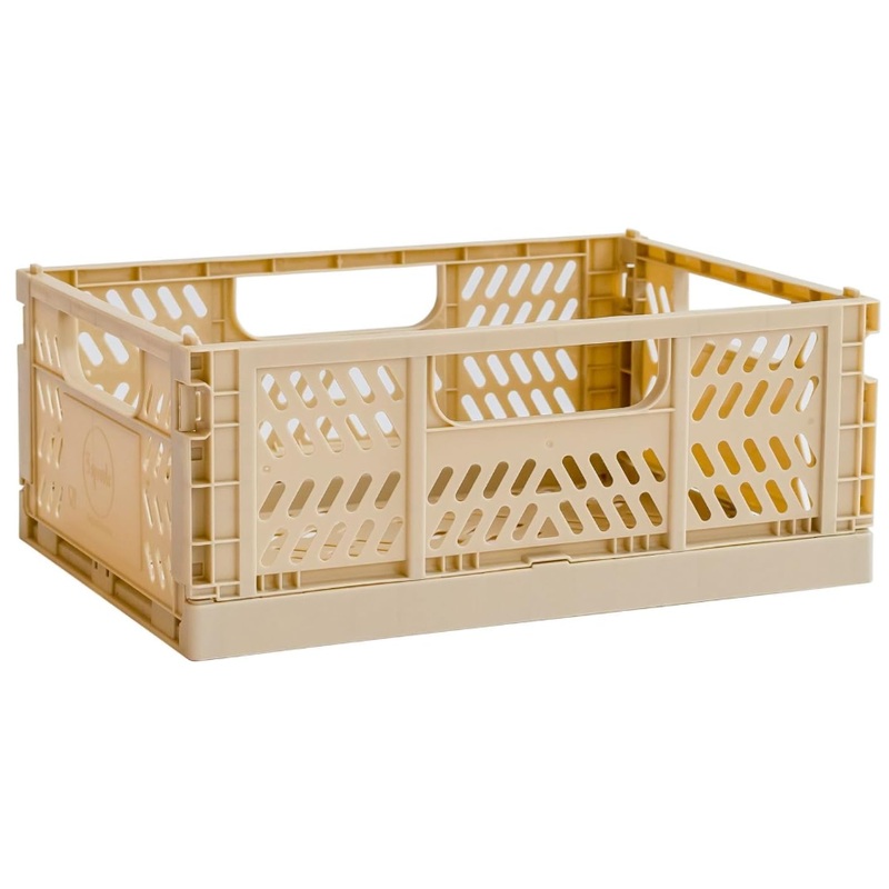 3 Sprouts Modern Folding Crate, Sand, Medium