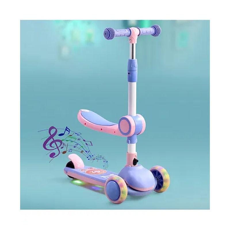2-in-1 Kids 3 Wheel Scooter with Foldable Seat & LED Wheels – Purple| Adjustable Height | Music | Lean-to-Steer | Foldable Design | Toy for 3 to 10 Yrs Boys & Girls| Sport Gift| Physical Activity